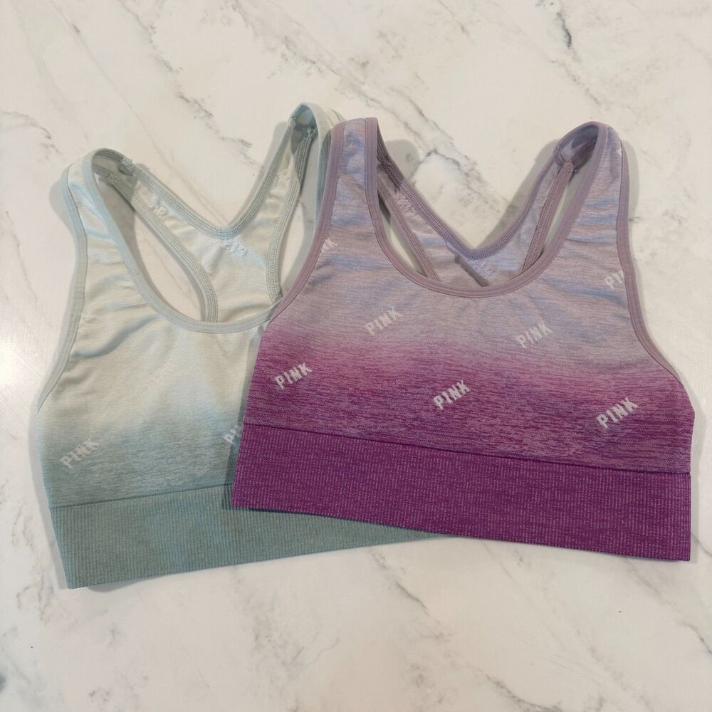 2 Victoria's Secret Pink Active Seamless Lightly Lined Sports Bras XS Ombre